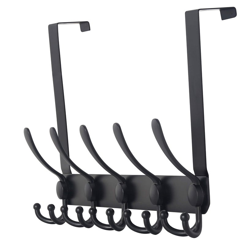 Dseap Over The Door Hook Hanger - Fits 1 3/8" to 1 3/4" Standard Doors | 5 Tri Hooks Heavy Duty Towel/Coat Rack | Door Organizer for Clothes, Jackets, Hats, Towels, Black - Image 1